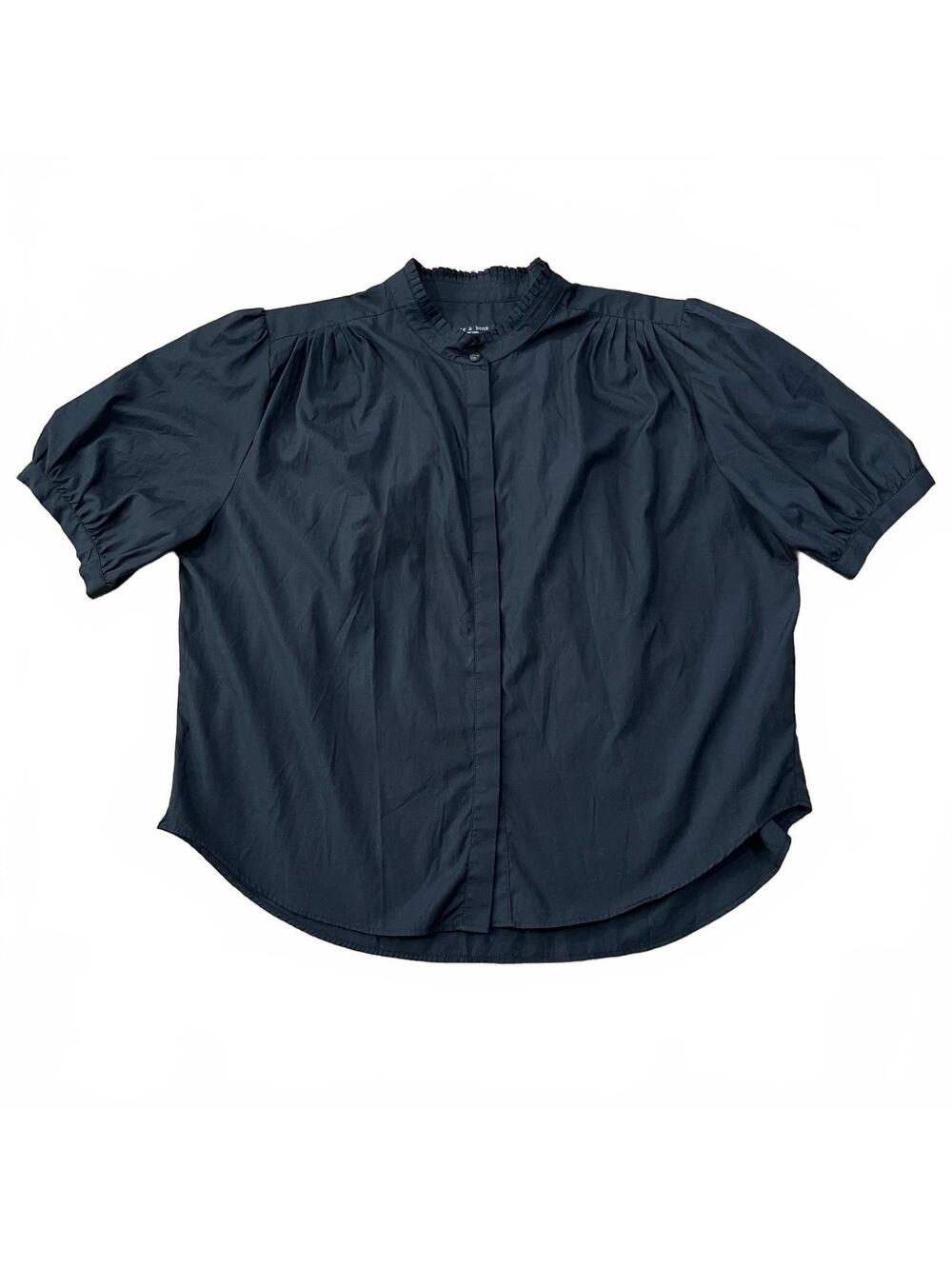 Rag & Bone Womens Jordan Ruffle Collar Top Black Size XL